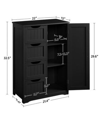 Wooden Bathroom Cabinet 32.5-Inch Height with 4 Drawers and Cupboard
