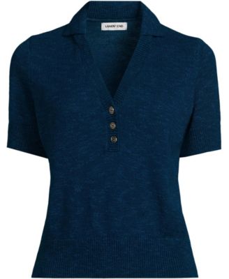 Women's Cotton Blend Short Sleeve Polo Sweater