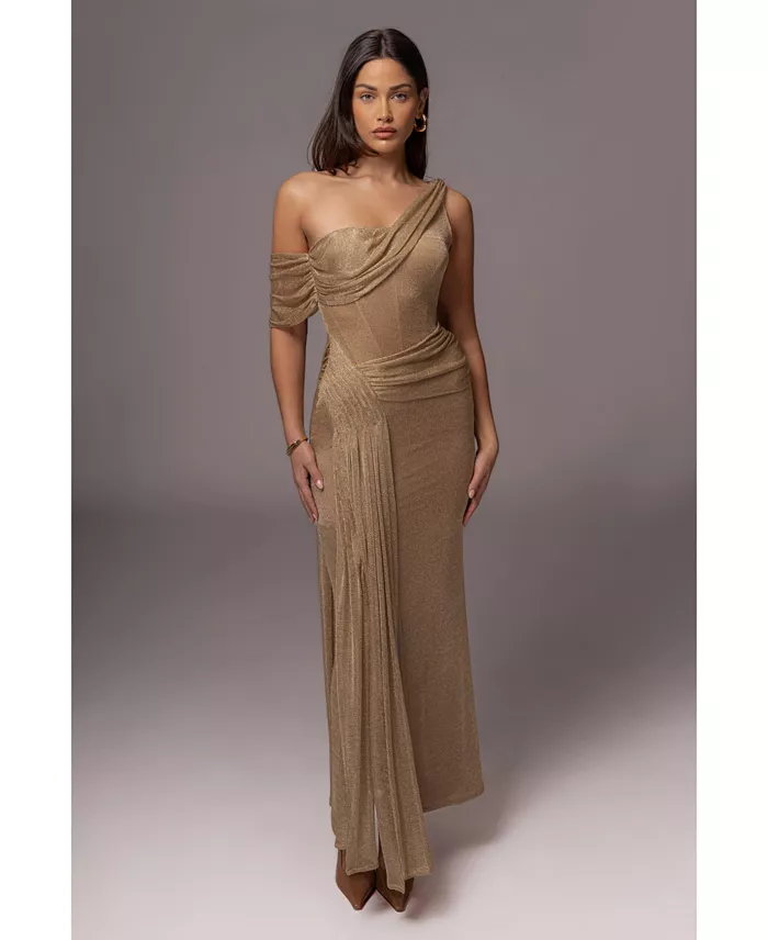 Women's Draped Metallic Maxi Dress - thumbnail 2