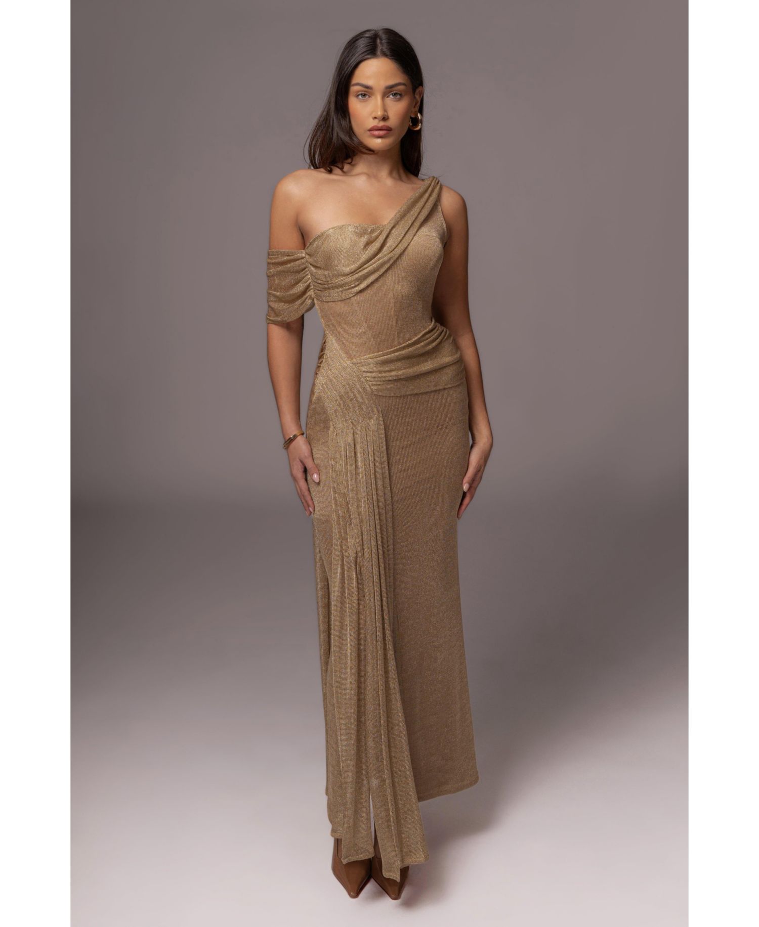 Women's Draped Metallic Maxi Dress