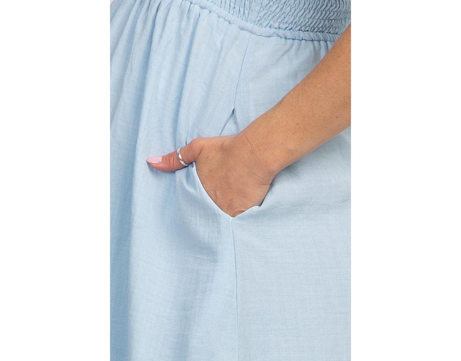 Women's Light Blue Strap Tie Smocked Dress