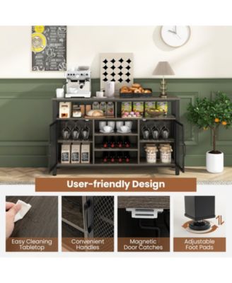 55-Inch Buffet Sideboard with 8-Bottle Wine Racks and Wine Glass Holders