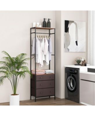 Freestanding Closet Organizer with 3-position Hanging Rod and Storage Shelves