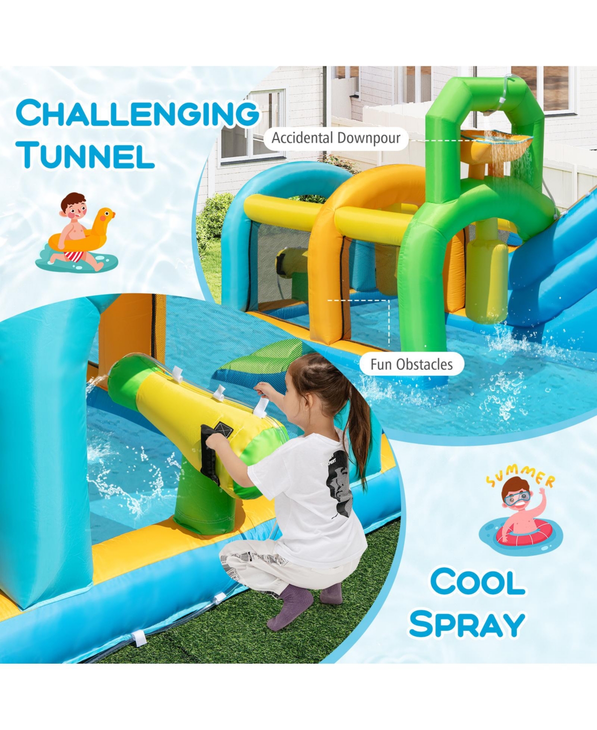 Gymax Inflatable Water Slide w/Splash Pool Climbing Wall Football Goal 750W Blower