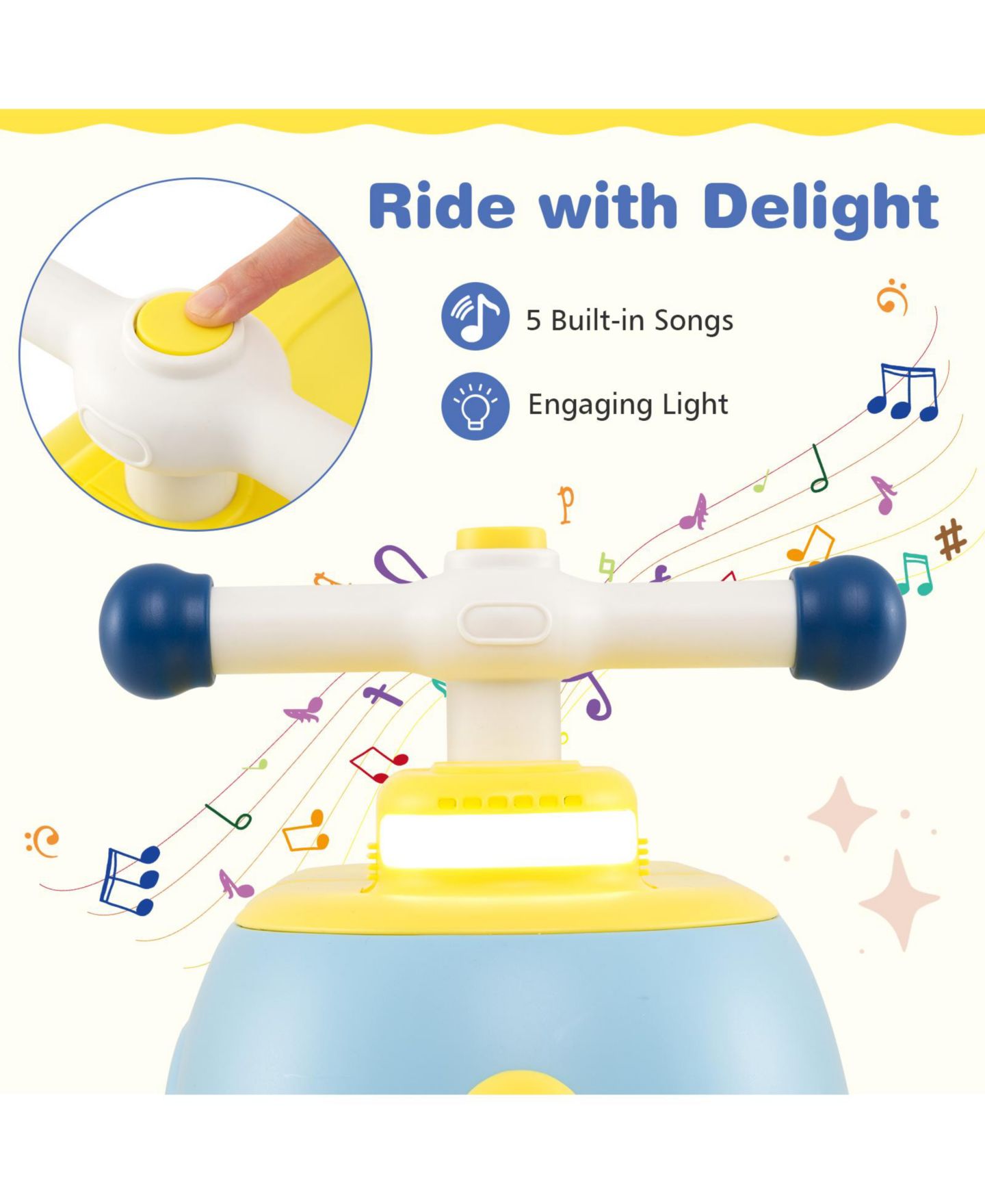 Детская игрушка Gymax 2-in-1 Wiggle Sliding Ride-On Toy, 55 lb. Capacity, Ages 12+ Months, цвет: Синий — фото 9
