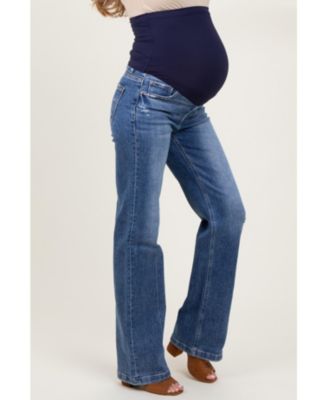 Maternity Navy Blue Lightly Distressed Straight Leg Jeans