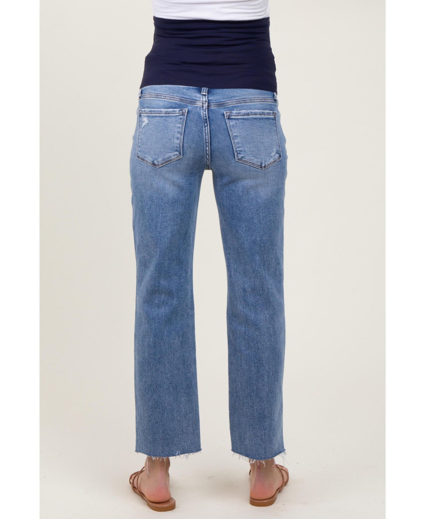 Женские джинсы Pinkblush Blue Cropped Raw Hem Straight Leg, цвет: Синий — фото 5