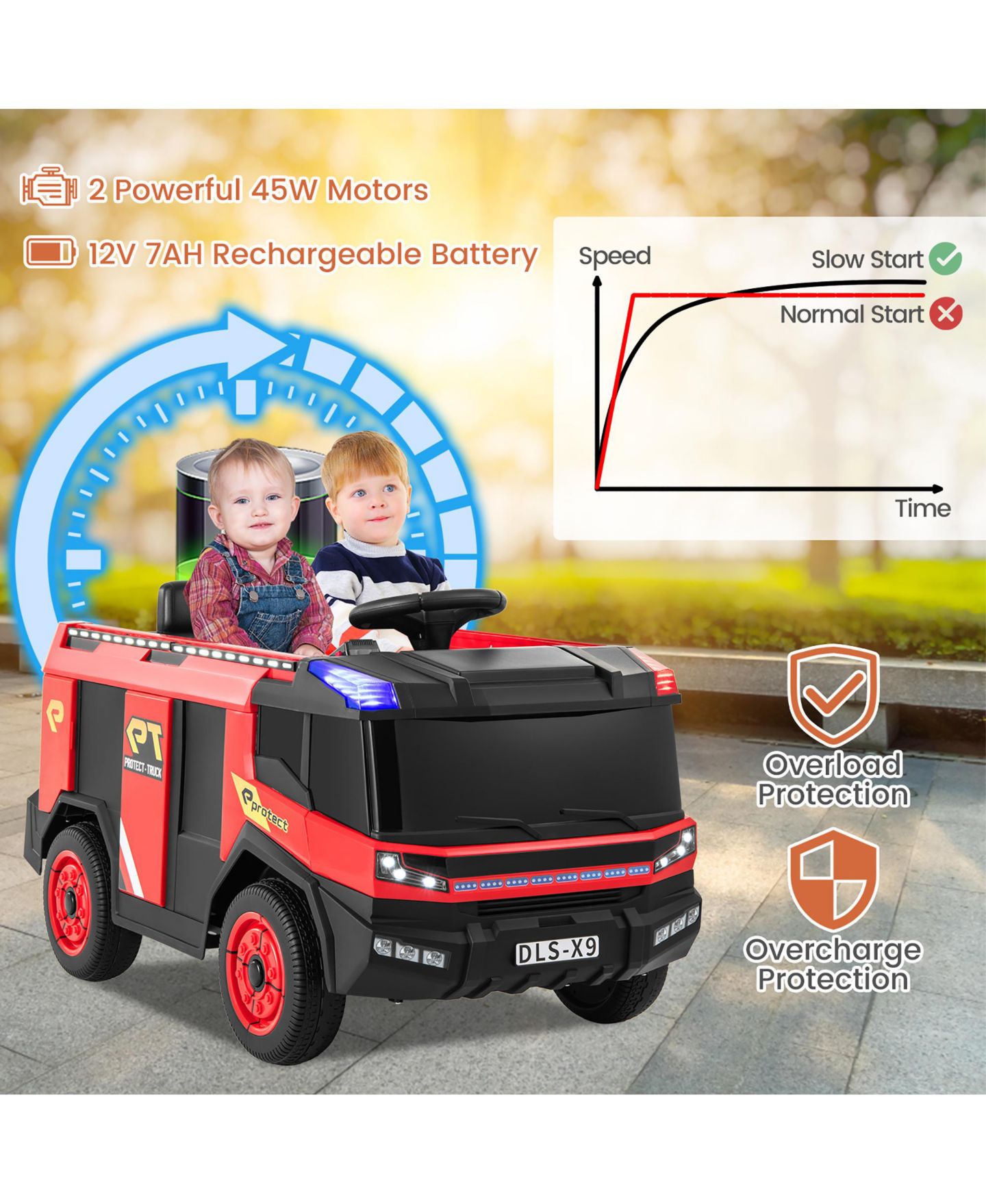 Детская игрушка Gymax 2-Seater Kids Ride-On Fire Truck with Remote Control, 3–8 лет, цвет: Красный — фото 7