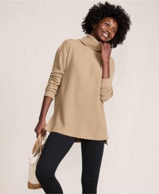 Women's Long Sleeve Waffle Cowl Neck Tunic