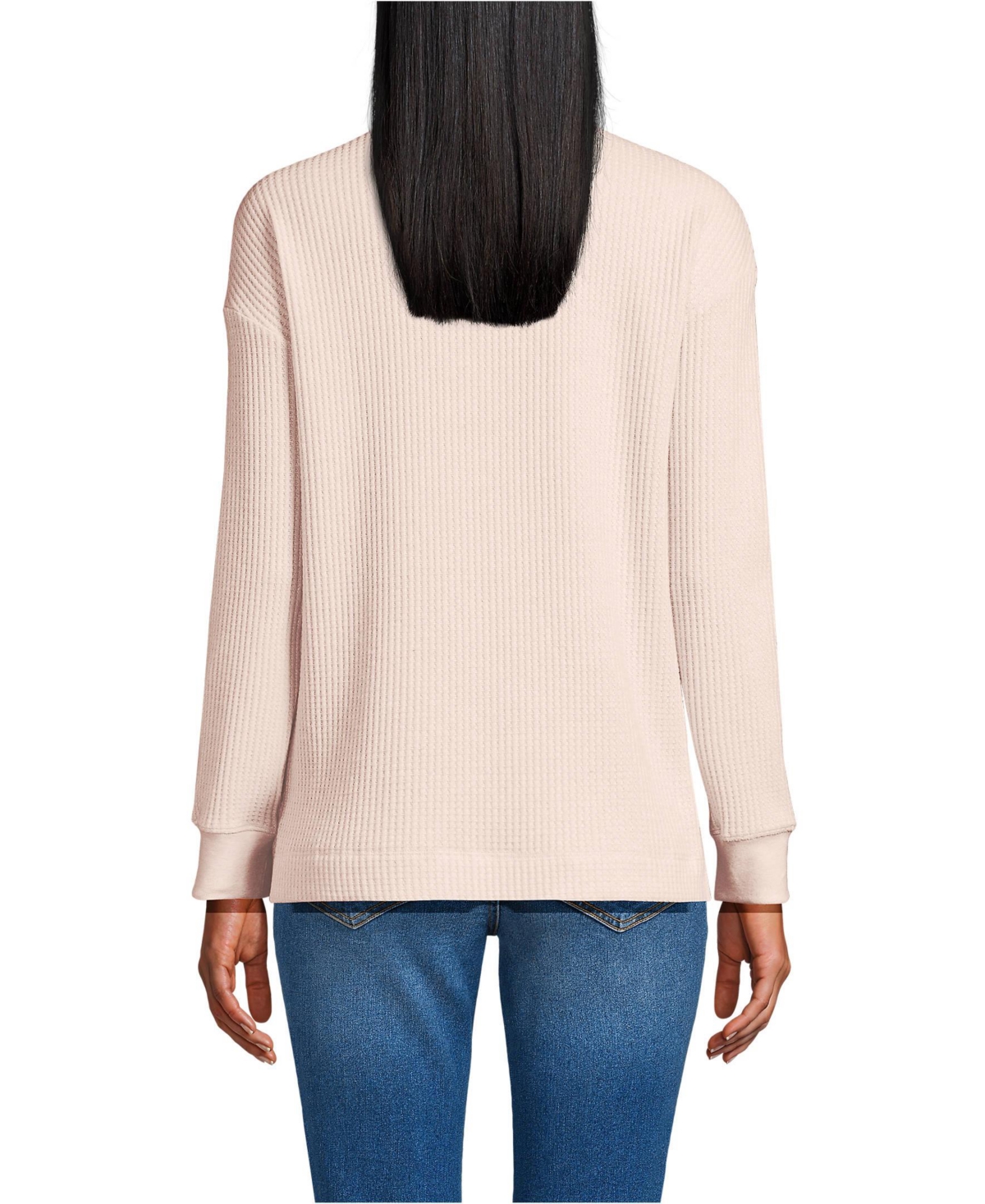 Lands' End Women's Long Sleeve Waffle Shawl Collar Henley