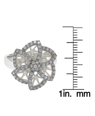 Suzy Levian Sterling Silver Sapphire & Created White Sapphire Flower Ring
