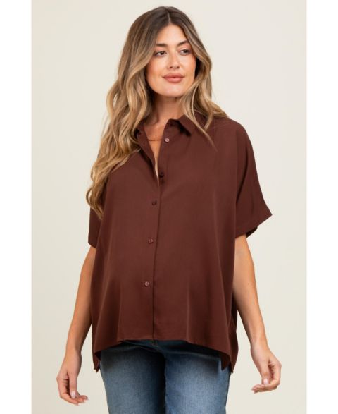 Женская блузка Pinkblush Taupe Dolman Sleeve Button Down Blouse, цвет: Коричневый