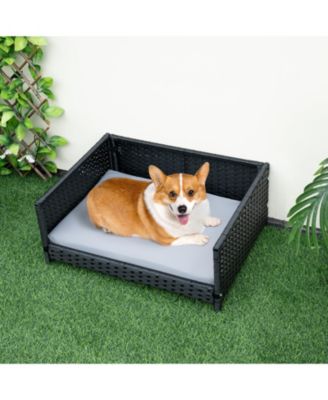 Rattan Dog Bed with Waterproof Soft Cushion for Medium Small Dogs Cats