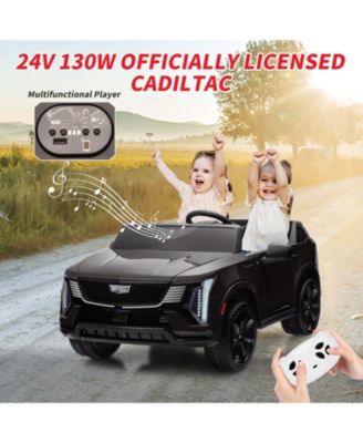 2 Seater Ride on Truck, 24V Licensed Cadillac Kids Car Electric Vehicles w/Remote Control, 3 Speeds, LED Lights