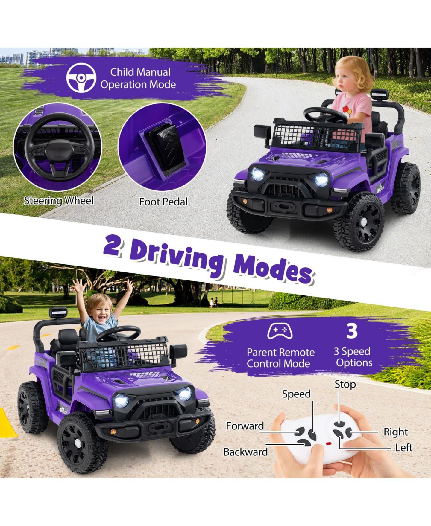 Детская игрушка Mecale 12V Kids' Ride-on Truck with Battery Powered & Remote Control, Ages 3+, цвет: Фиолетовый — фото 4