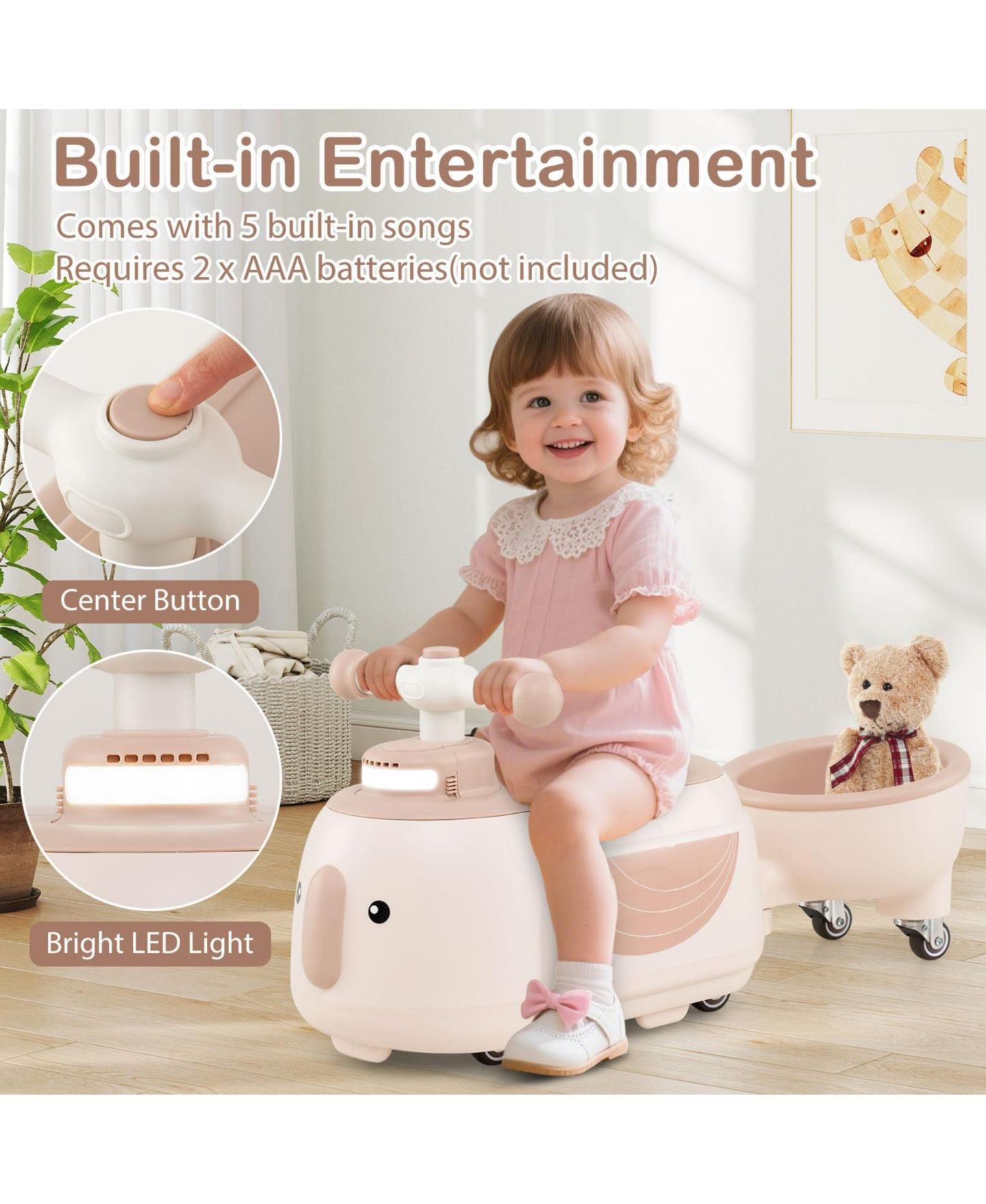 Детская игрушка Mecale 2-in-1 Convertible Ride-On Toy with Trailer, Ages 12M+, цвет: Бежевый — фото 5