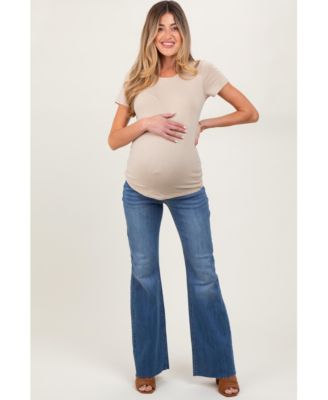 Blue Raw Cut Hem Flare Maternity Jeans