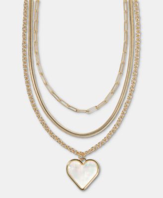 I.N.C. International Concepts - Mother-of-Pearl Heart Layered Pendant Necklace, 16" + 3" extender