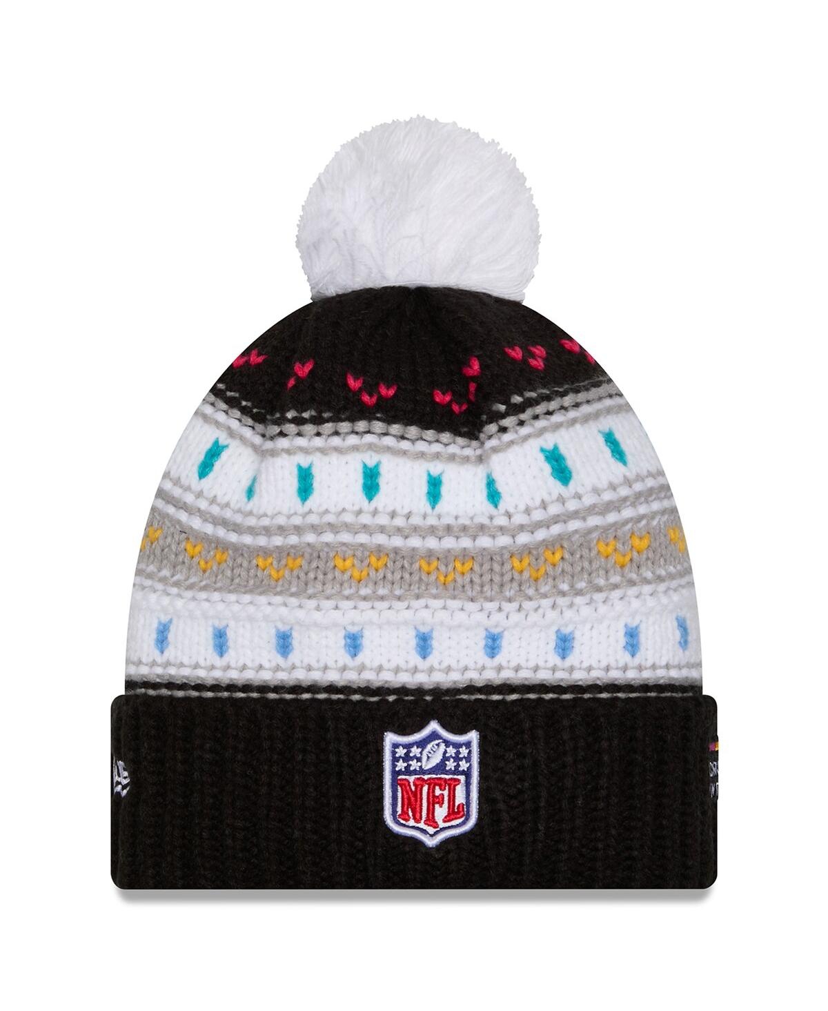 New Era Women's Black Miami Dolphins 2025 Nfl Crucial Catch Cuffed Knit With Pom Hat In Multi