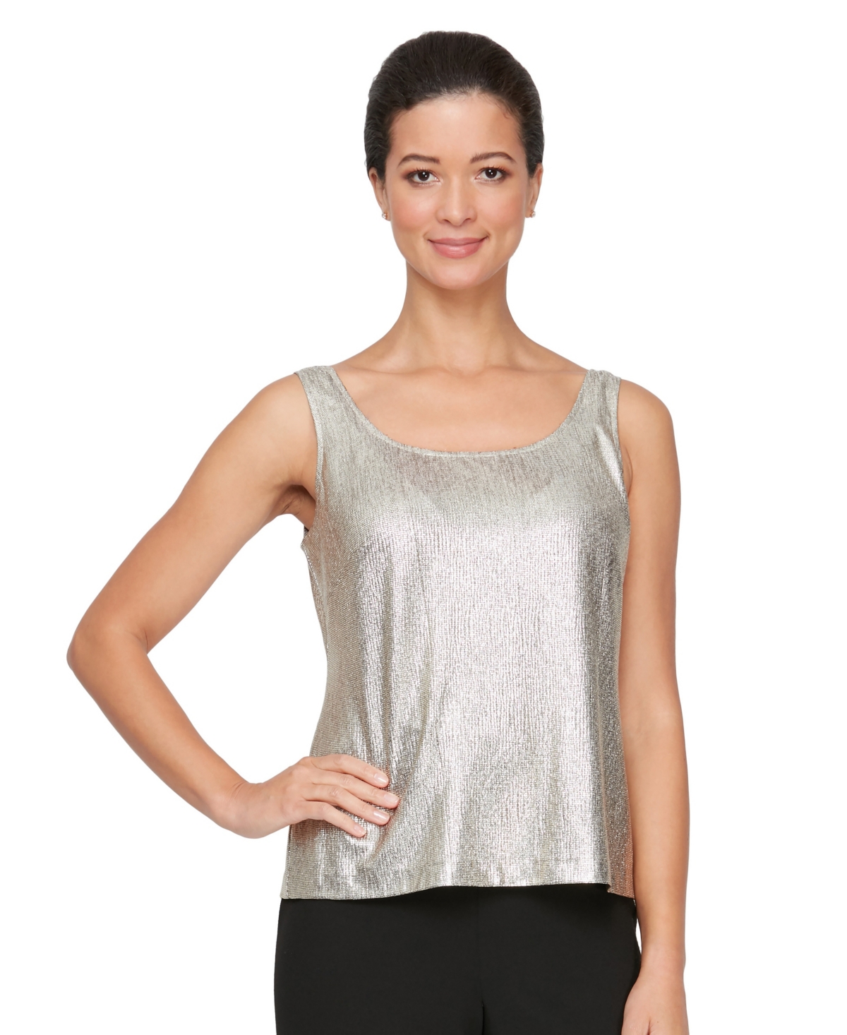Alex Evenings Women's Petite Foil Knit Twinset In Metallic