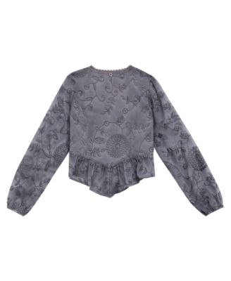 Girls' 7-16 Floral Embroidered Long-Sleeve Blouse