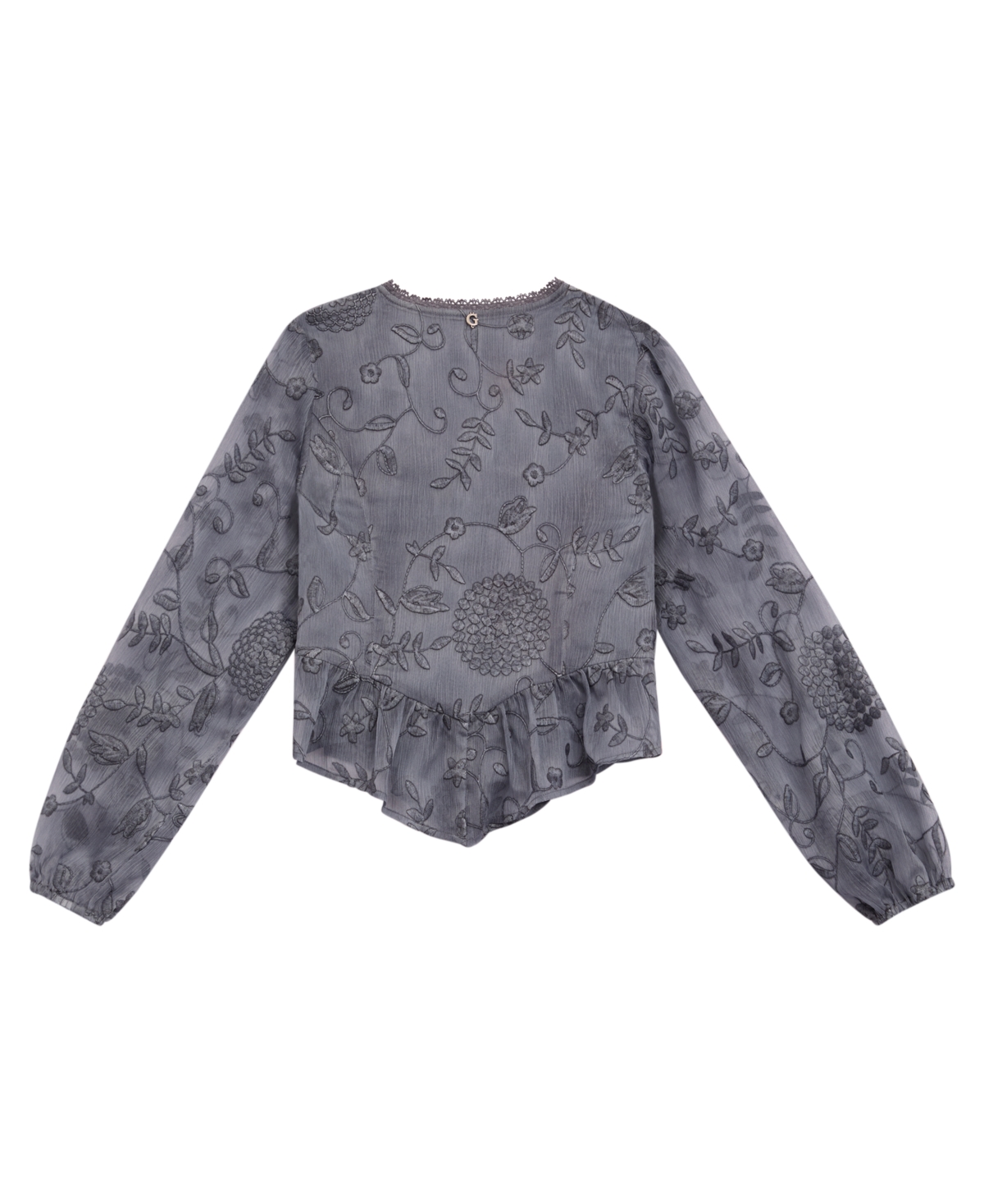 Guess Girls 7-16 Floral Embroidered Long Sleeve Blouse In Gray