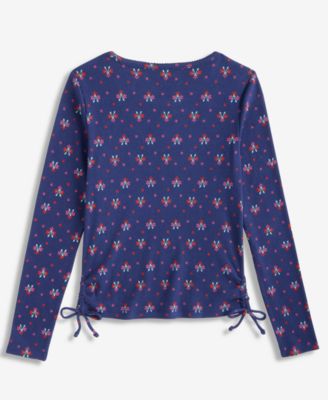 Girls' 5-20 Ribbed Floral Print Ruched Top, Macy's Exclusive