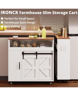 Toilet Paper Cabinet with Rolling Wheels, Paper Holes, White/Walnut