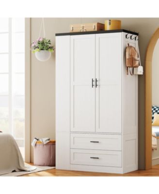 2-Door Engineered Wood Wardrobe with Mirror, Drawers & Shelves