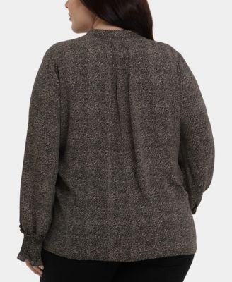 Plus Size Pleated Peasant Long Sleeve Top