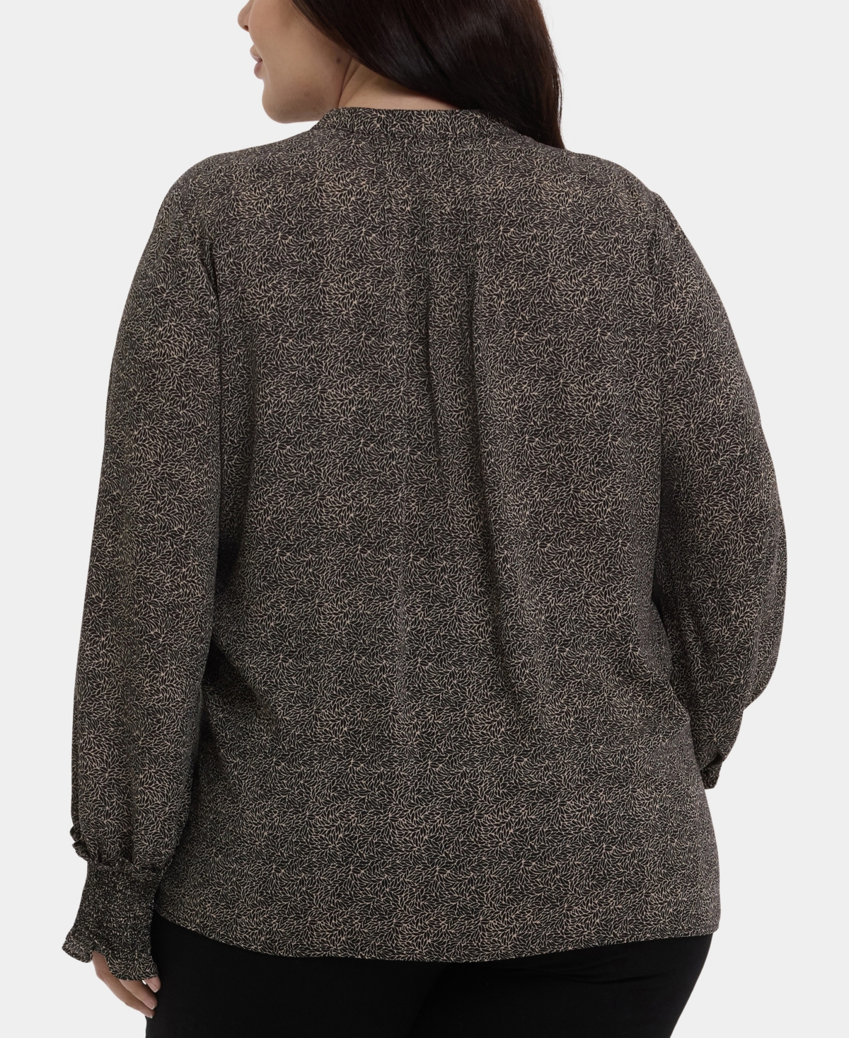 Nydj Plus Size Pleated Peasant Long Sleeve Top In Gray