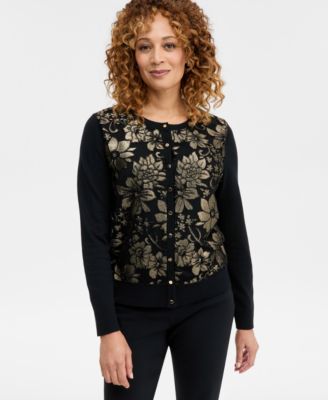 JM Collection - Women's Metallic Jacquard-Front Party Cardigan