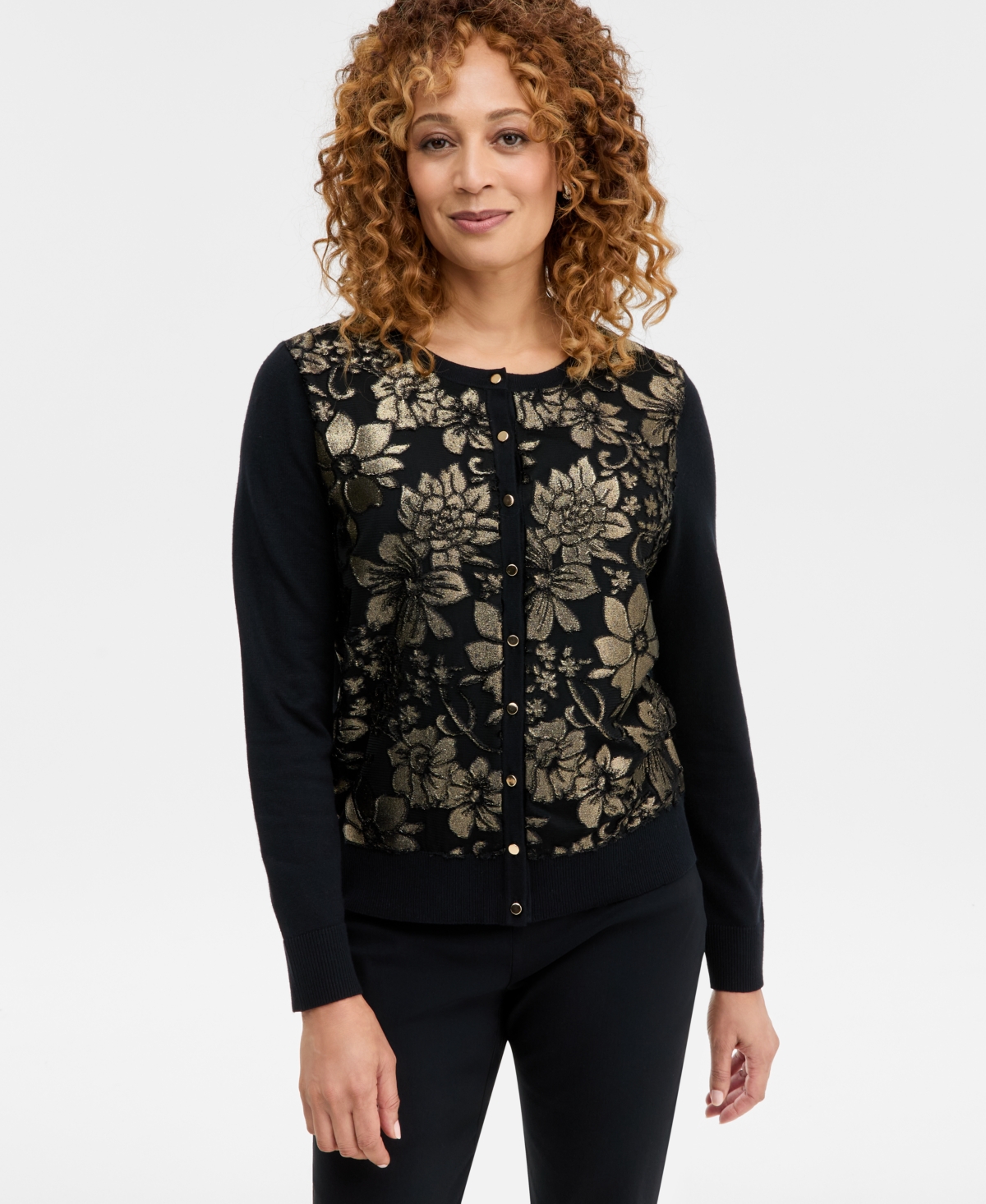 Jm Collection Women's Metallic Jacquard-Front Party Cardigan, Macy's Exclusive