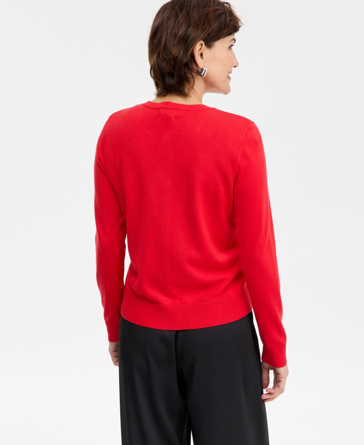 Jm Collection Petite Button-front Applique Cardigan, Created For Macy's In Red