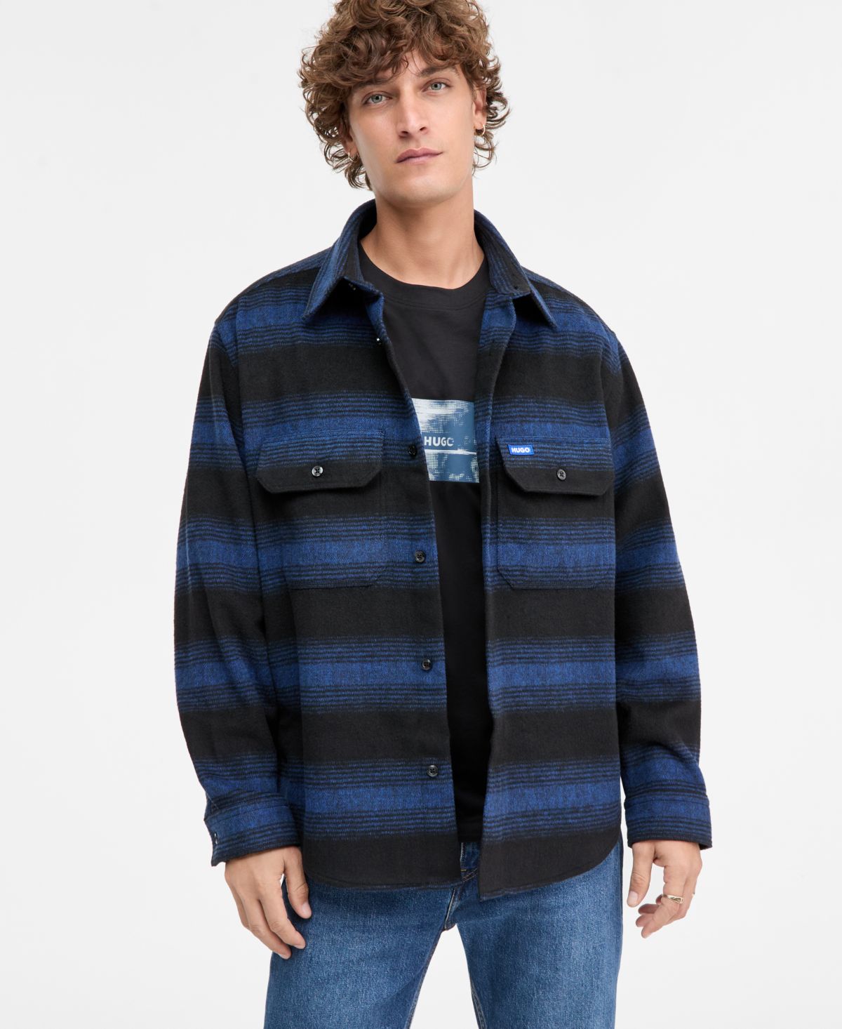 Мужская куртка-рубашка в полоску Ebolt на пуговицах спереди Hugo Boss