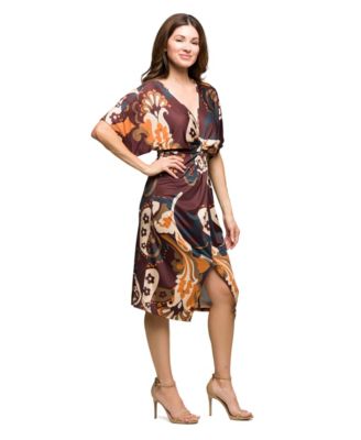 Women's Short Sleeve Knot Front Midi Dress
