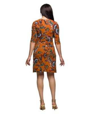 Women's Elbow Sleeve Ruched Tulip Fall Print Mini Dress