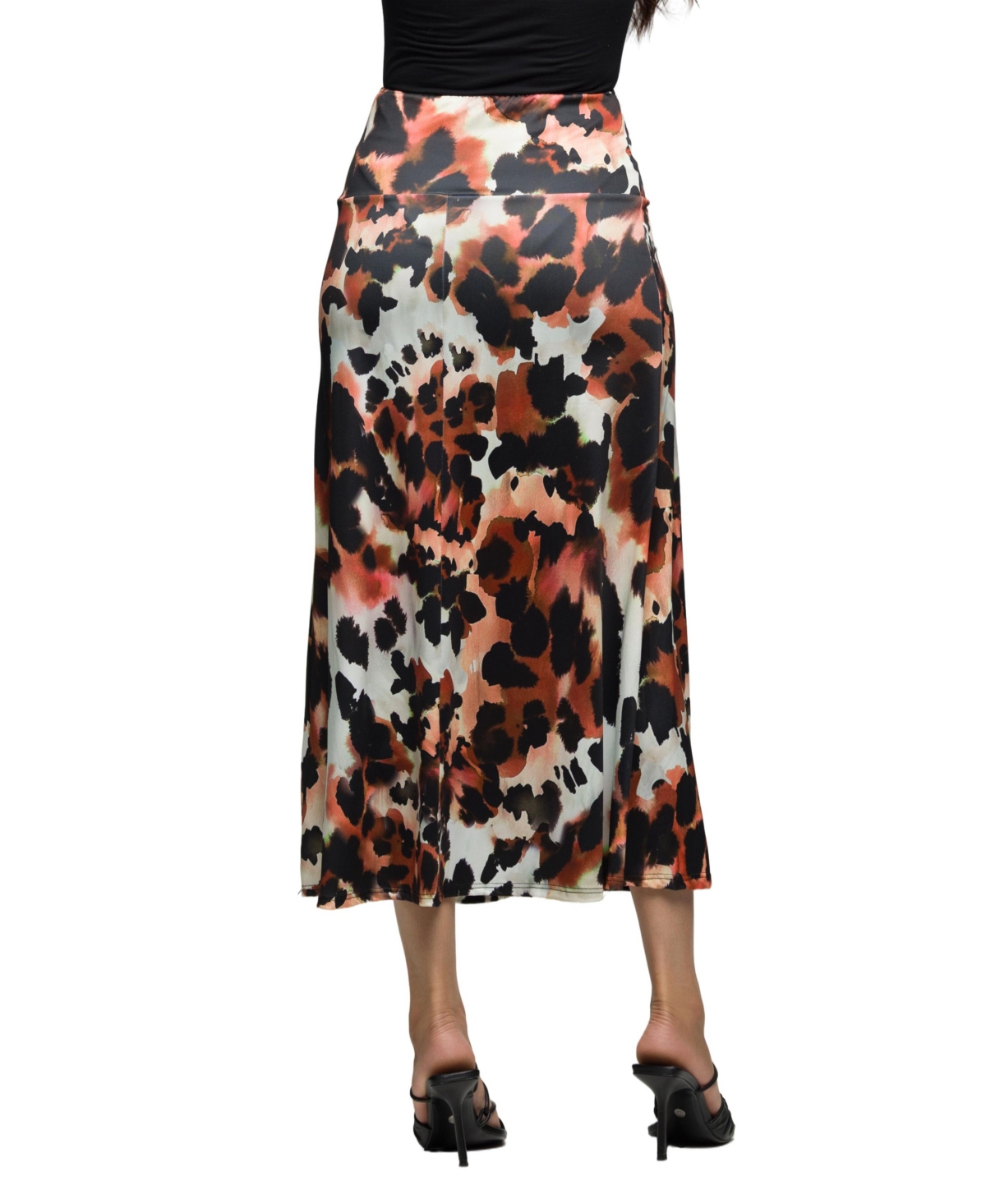 24seven Comfort Apparel Women's Animal Print Elastic Waist Midi Skirt