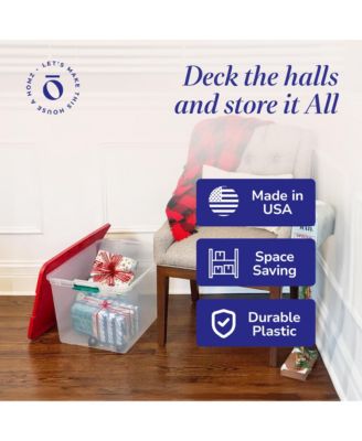 64 Qt Secure Latch Clear Plastic Storage Container Bin w/ Red Lid, 2 Pack