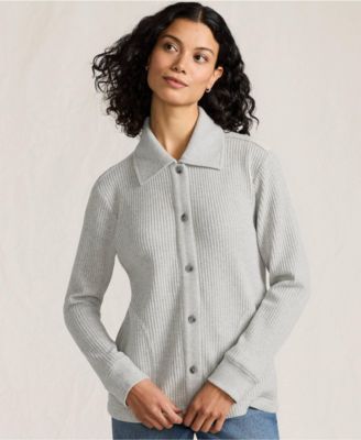 Women's Petite Long Sleeve Waffle Collared Shacket