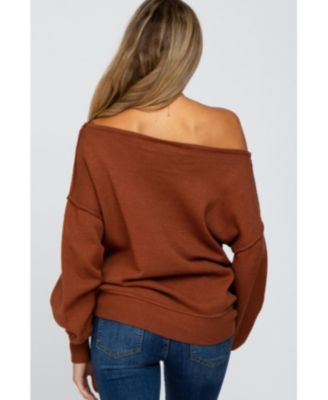 Maternity Camel Boat Neck Bubble Sleeve Sweater