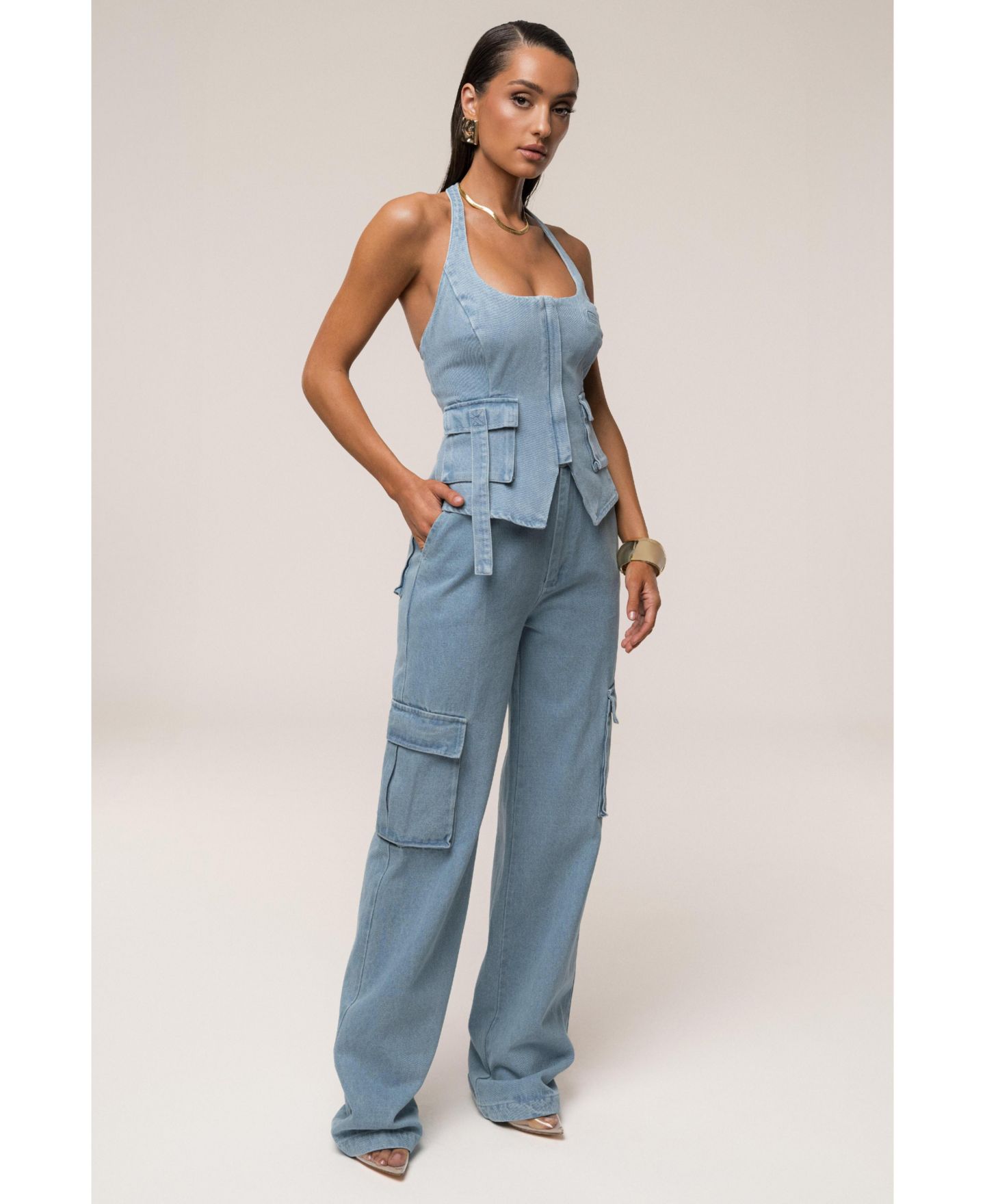 Женские брюки-карго Jluxlabel в стиле утилити, цвет: Джинсовый — фото 4