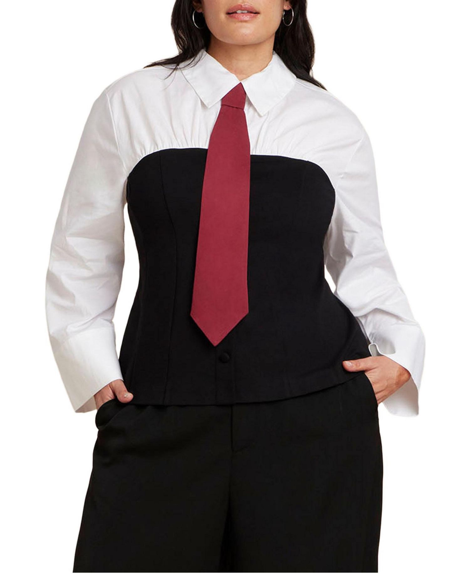 Women's Plus Size Bustier Button Up Twofer