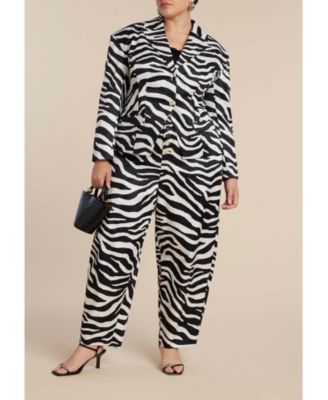 Women's Plus Size Nipped Waist Zebra Print Blazer