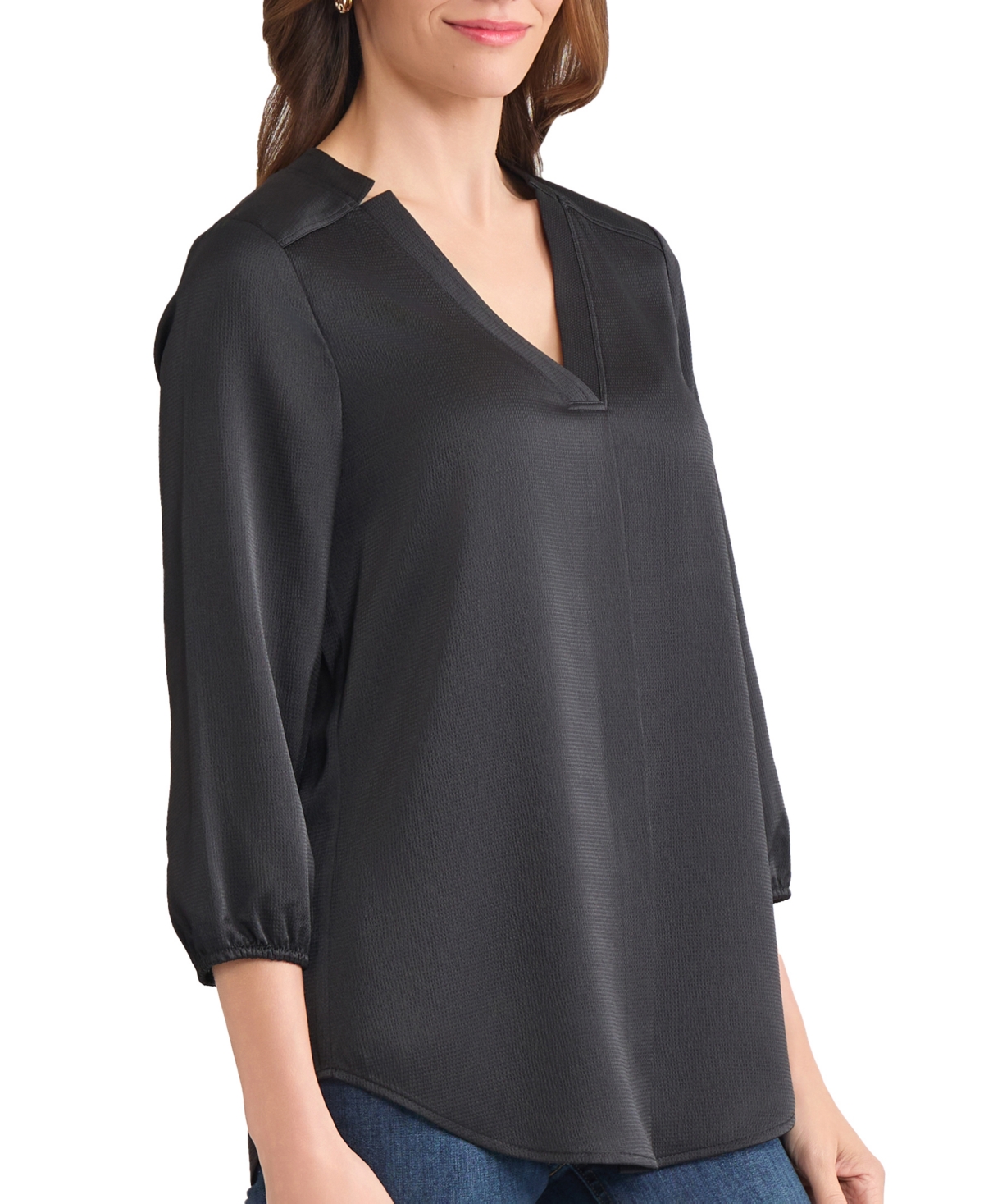 Jones New York Women's V-neck 3/4 Sleeve Top In Black