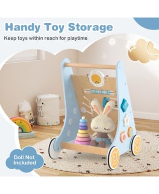 Wooden Baby Walker Sit to Stand Walker w/ Wheels Push & Pull Learning Activity Center