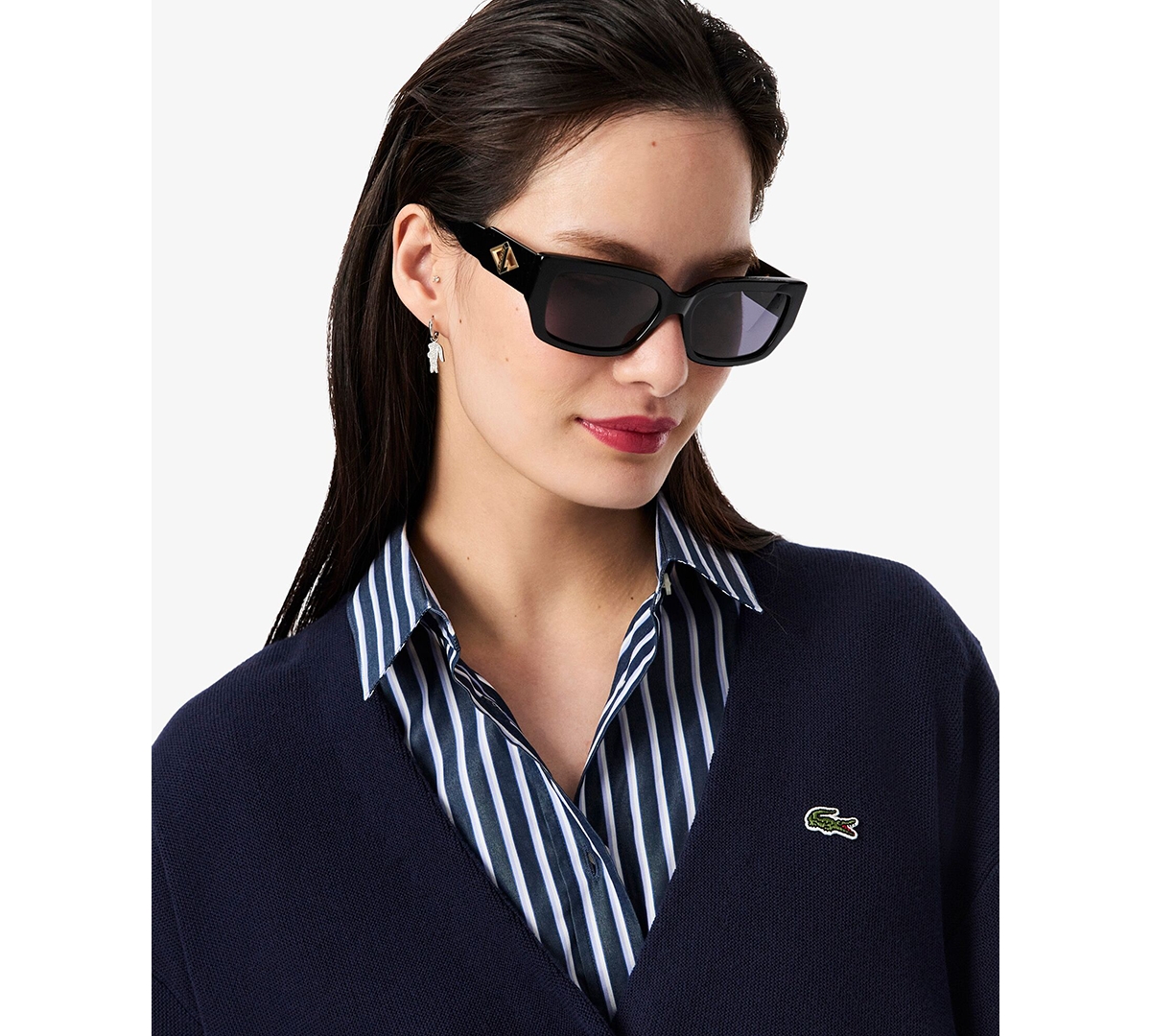 Lacoste Usa Women's V-neck Cardigan Sweater In Blue