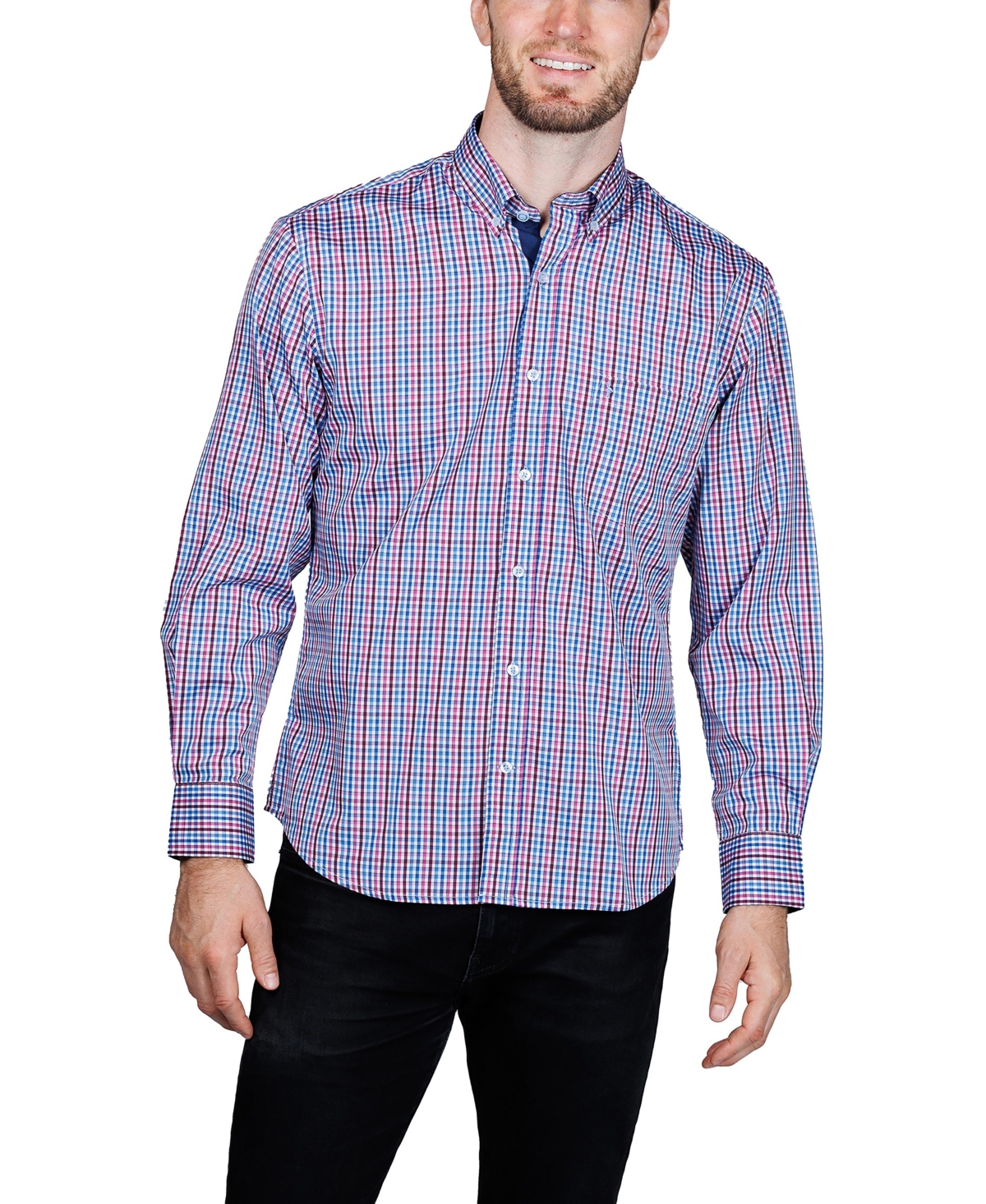 Tailorbyrd Men's Multi Check Printed Performance Long Sleeve Shirt
