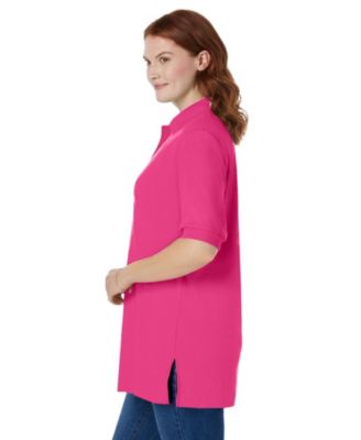 Plus Size Elbow-Sleeve Polo Tunic