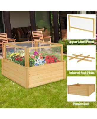 Raised Garden Bed Guard Fence Wooden Garden Box with 9 Grids & Critter